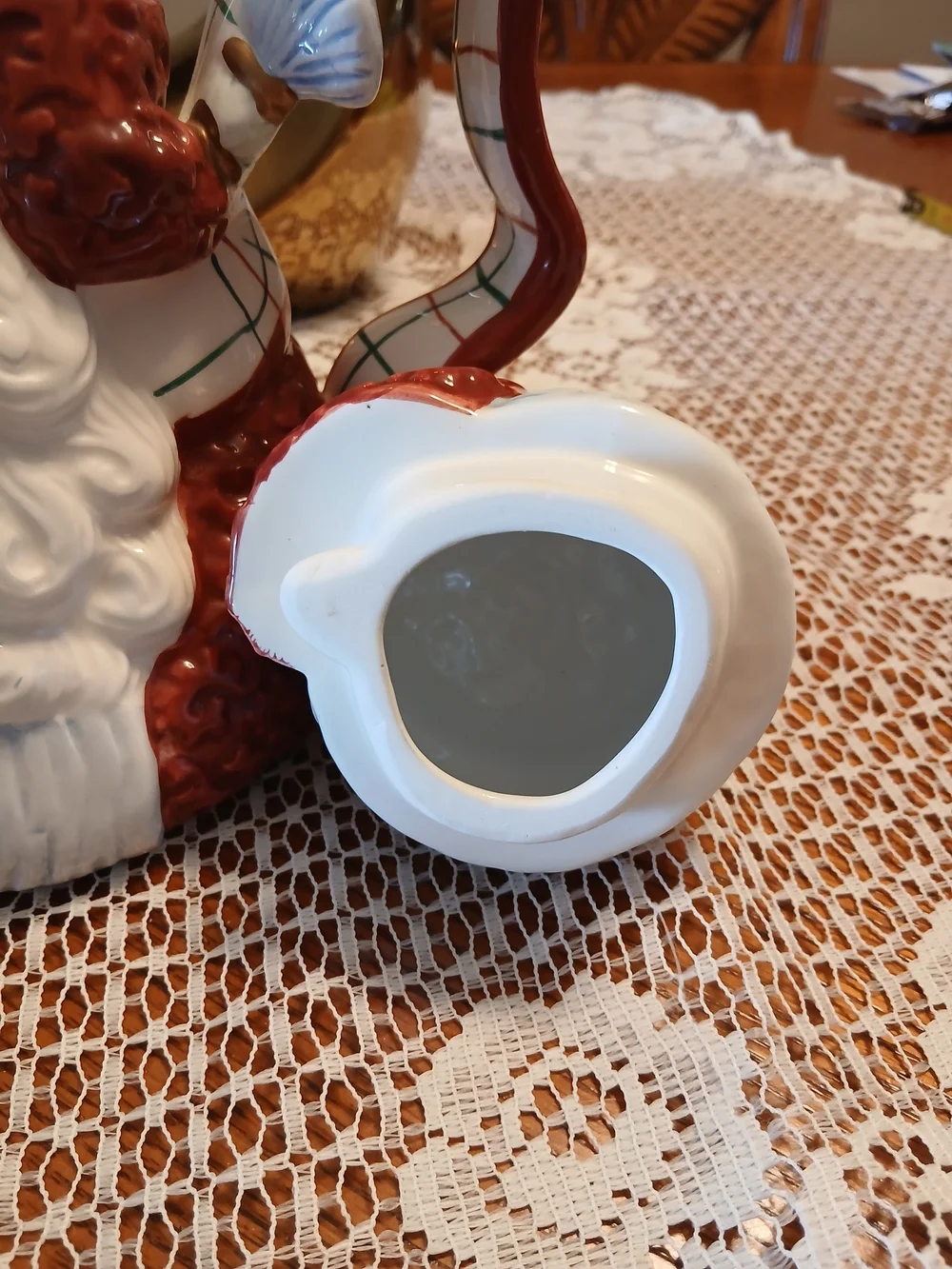 Avon Red and White Santa Ceramic Teapot with Green and Gold Accents